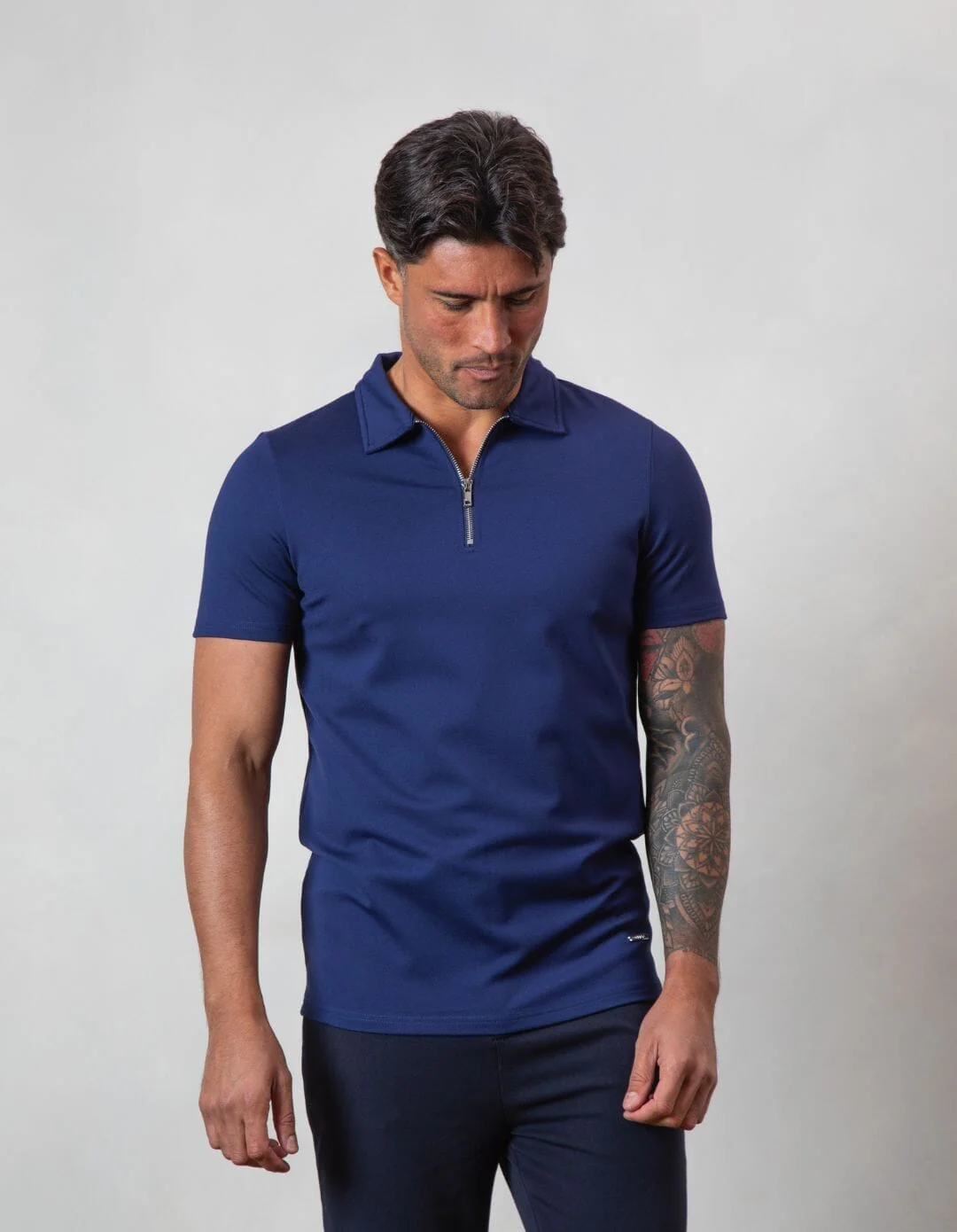 Navy Premium S/S Zip Polo