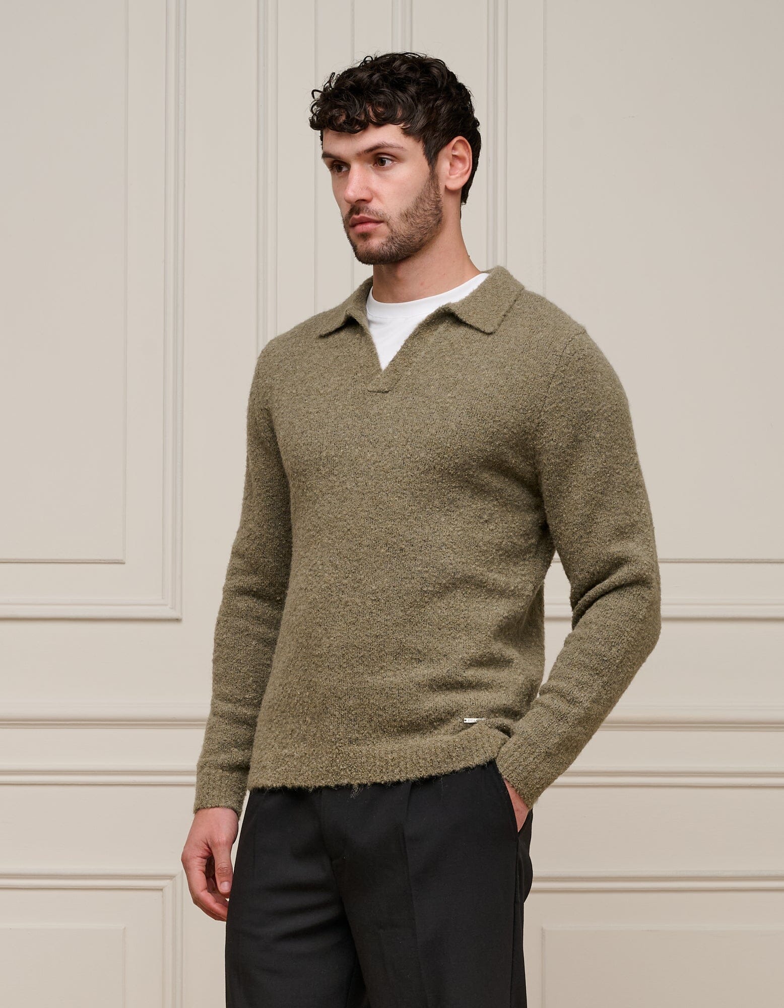 Sage Knitted Open Collar Jumper