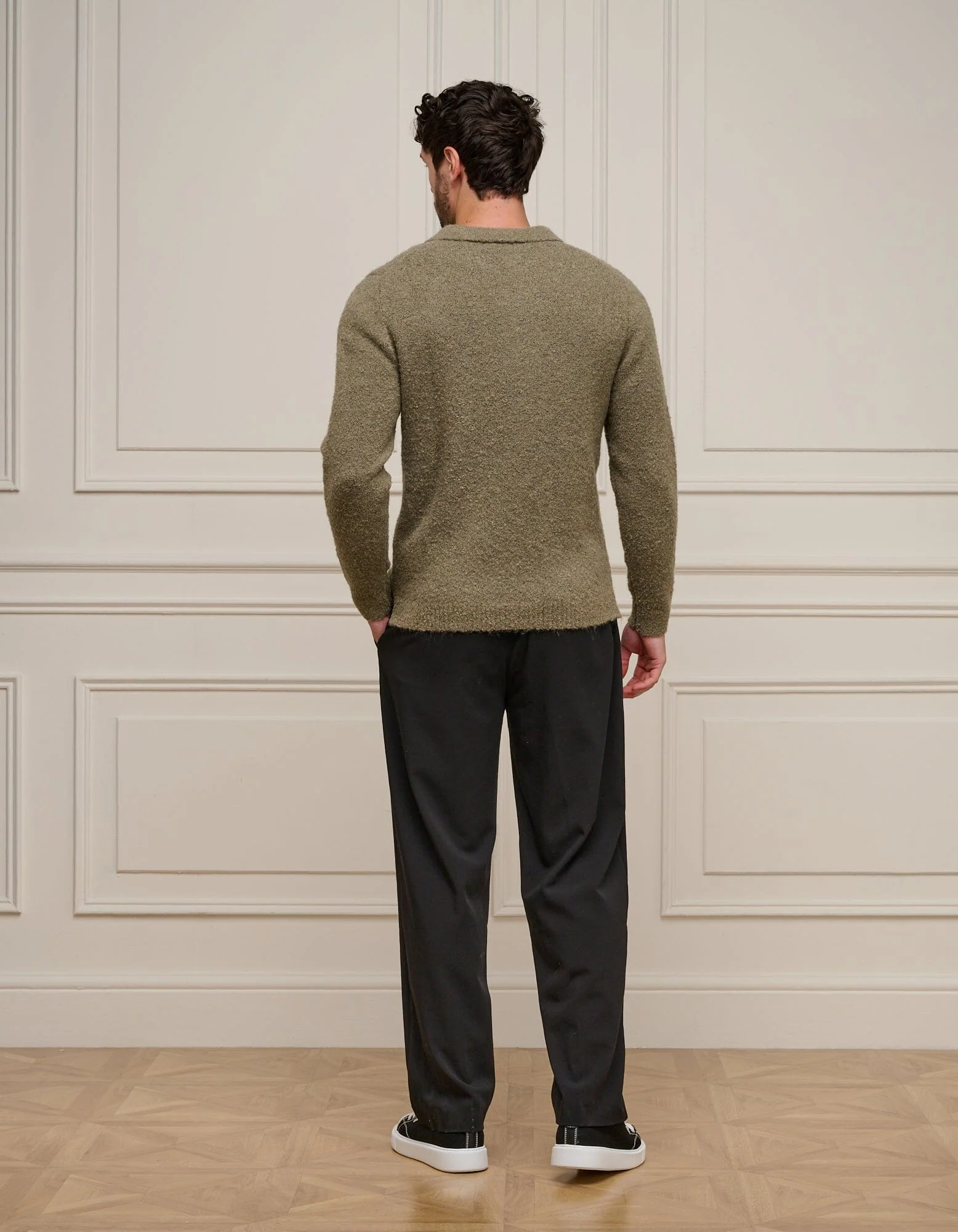 Sage Knitted Open Collar Jumper - Image 3