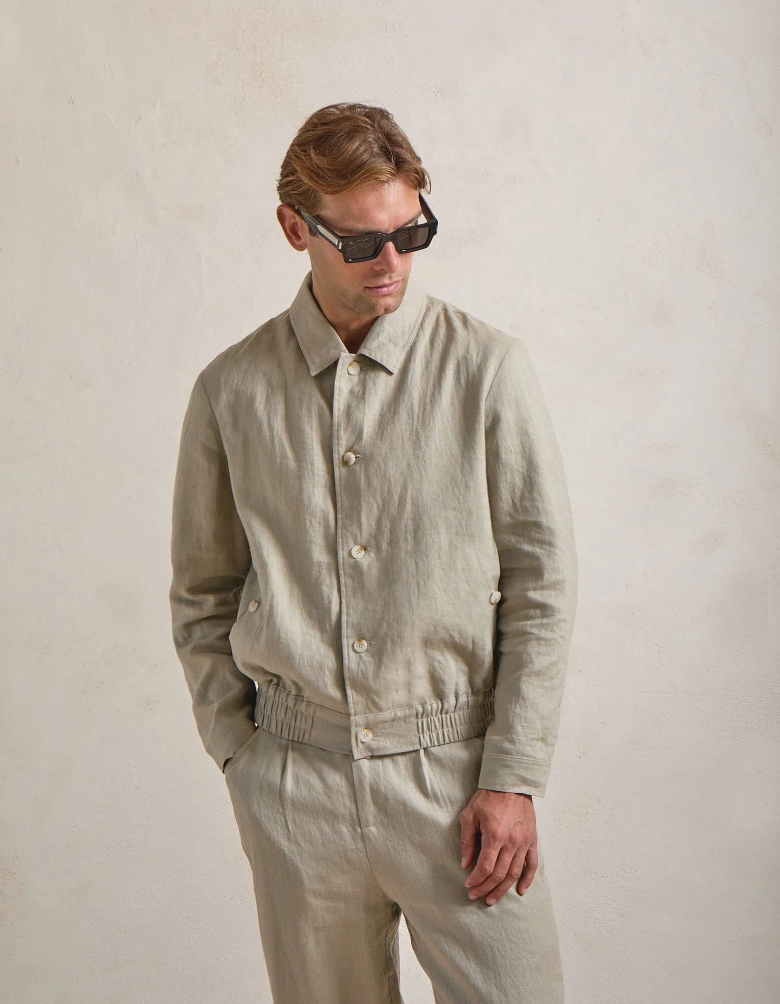 Oatmeal Premium Linen Bomber Jacket - Image 3
