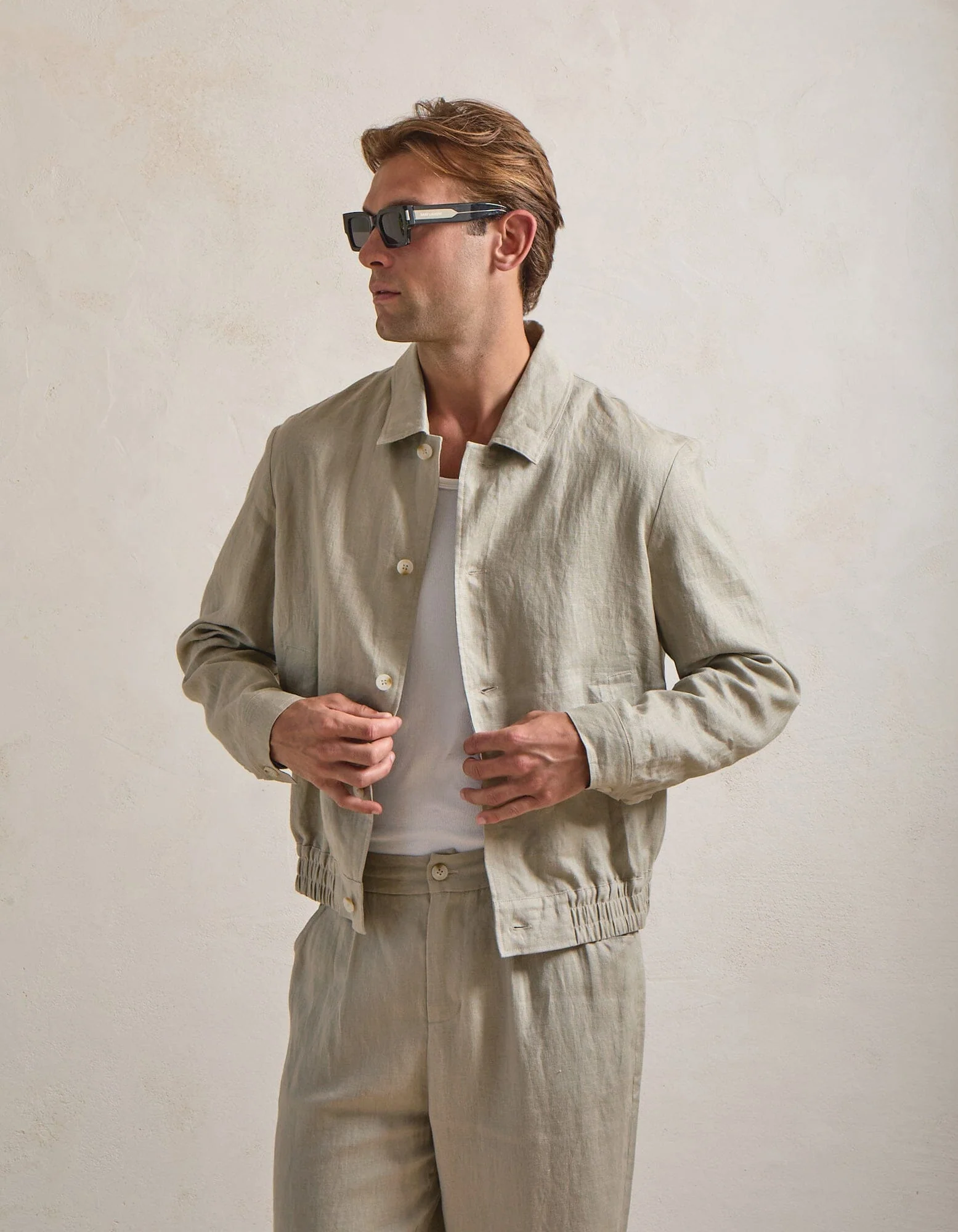 Oatmeal Premium Linen Bomber Jacket - Image 5