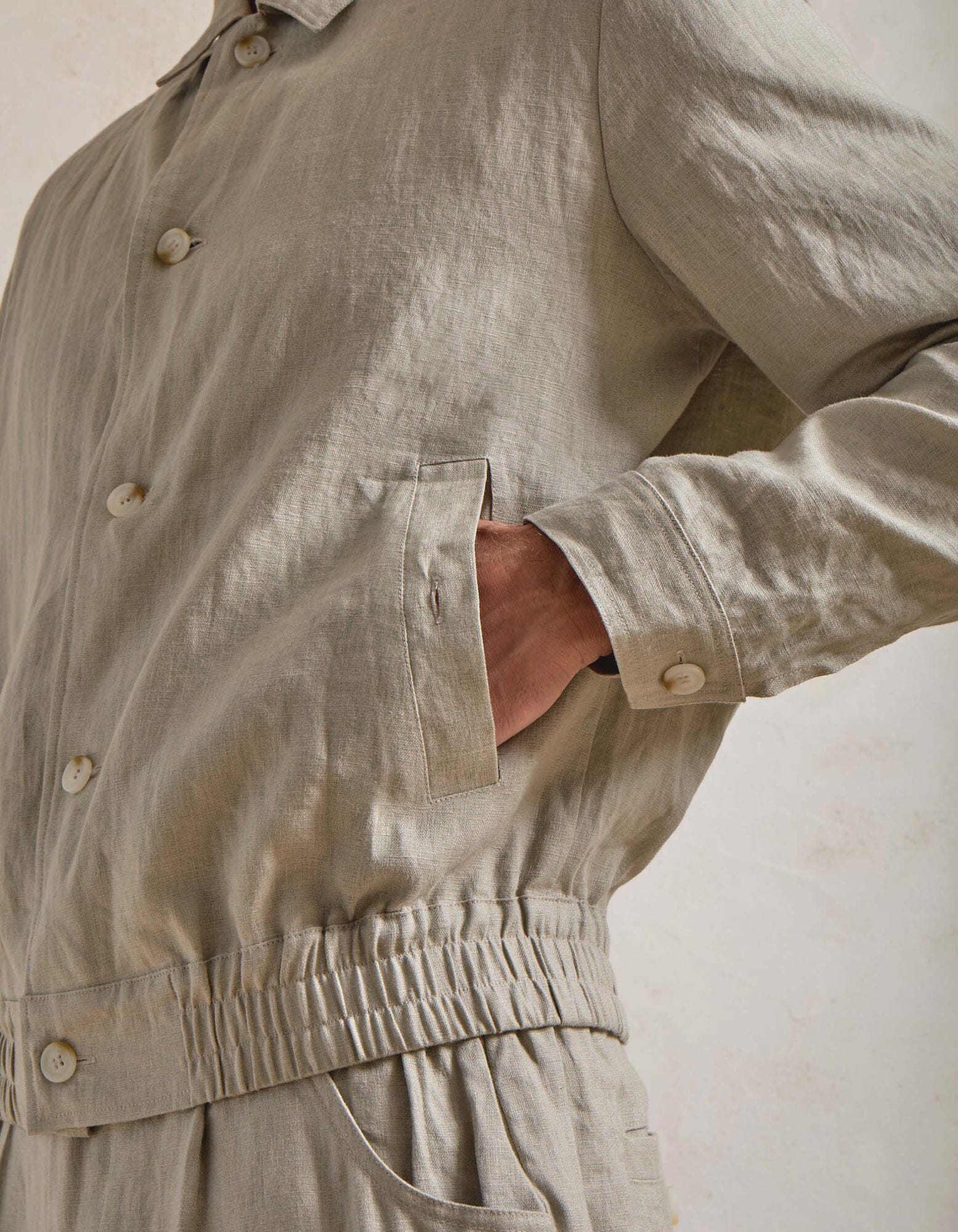 Oatmeal Premium Linen Bomber Jacket - Image 7