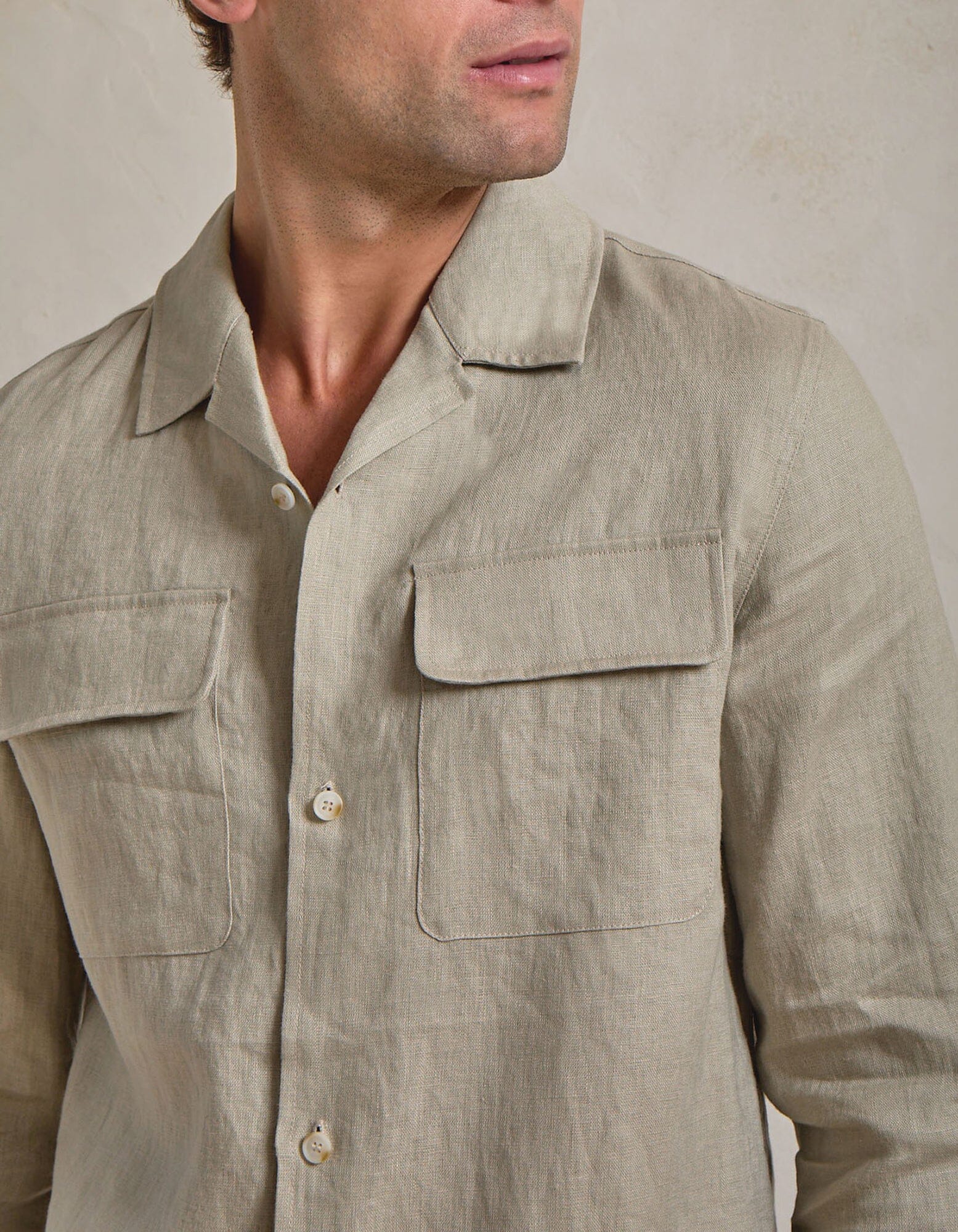 Oatmeal Premium Linen Pocket Shirt - Image 5