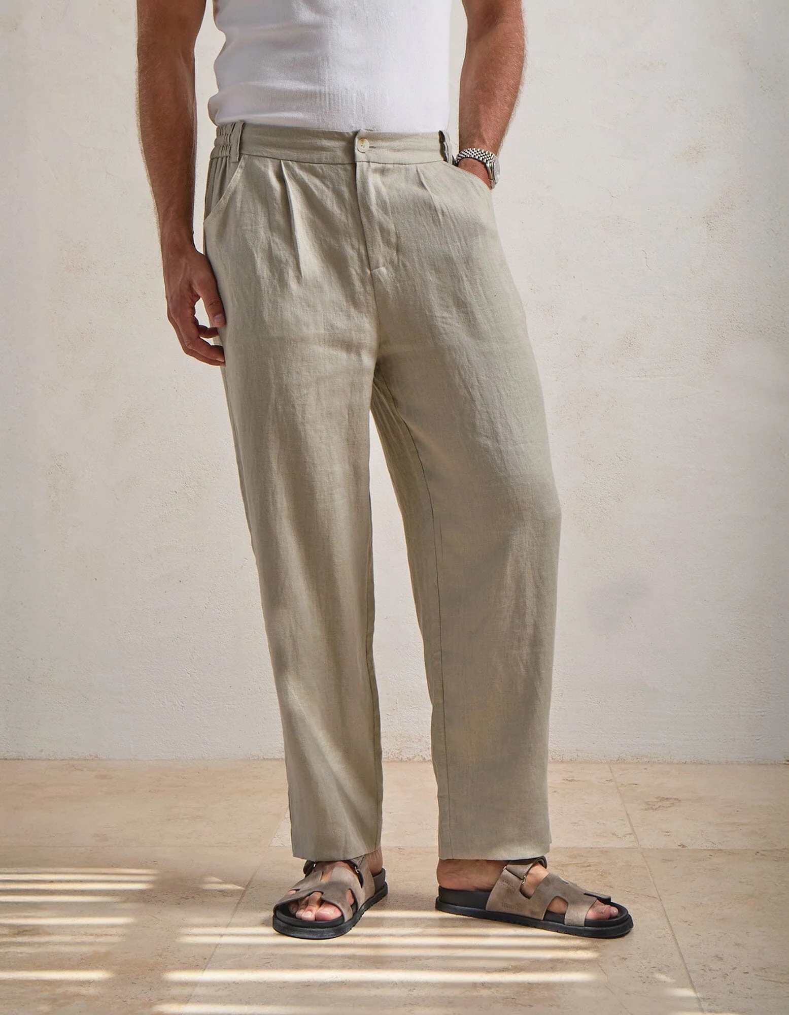 Oatmeal Premium Linen Trouser - Image 3