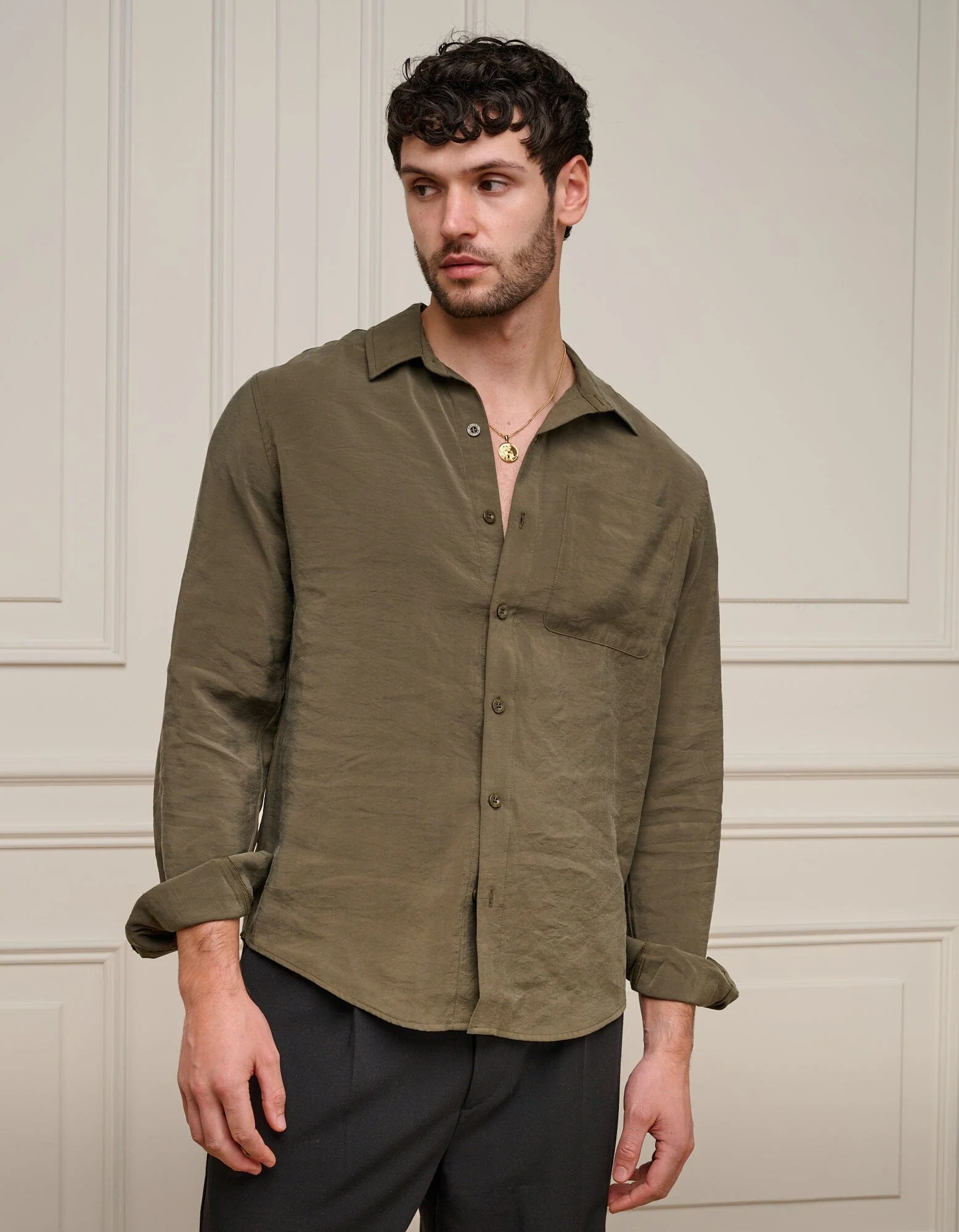 Olive Long Sleeve Pocket Modal Shirt