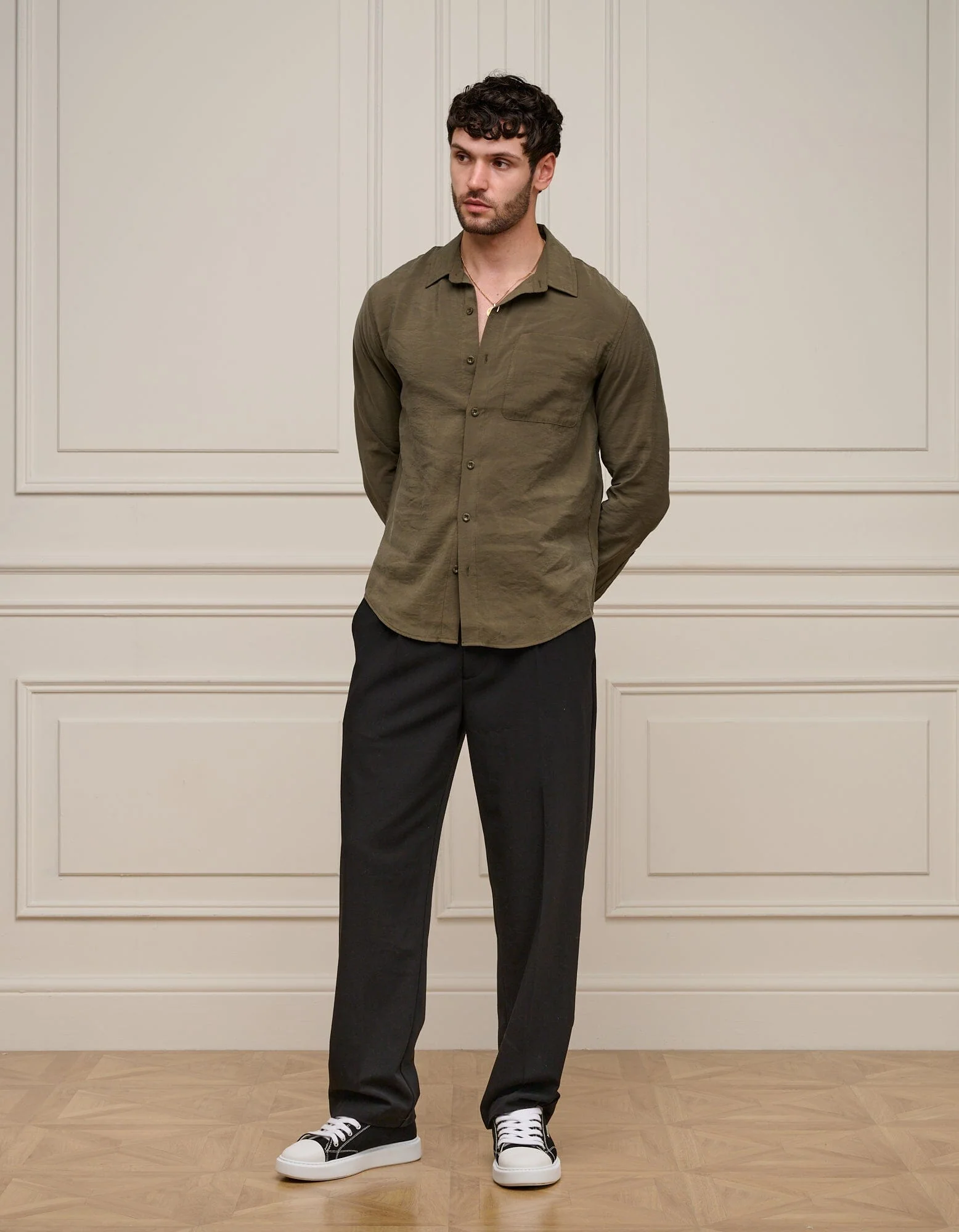 Olive Long Sleeve Pocket Modal Shirt - Image 2