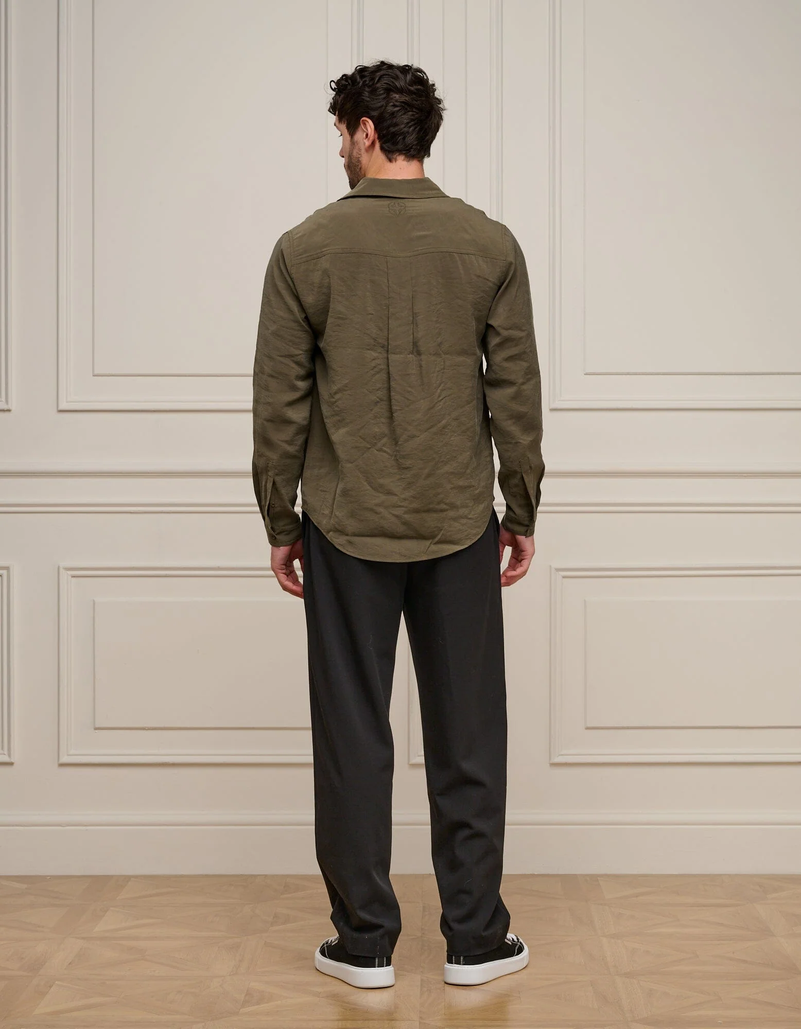 Olive Long Sleeve Pocket Modal Shirt - Image 4