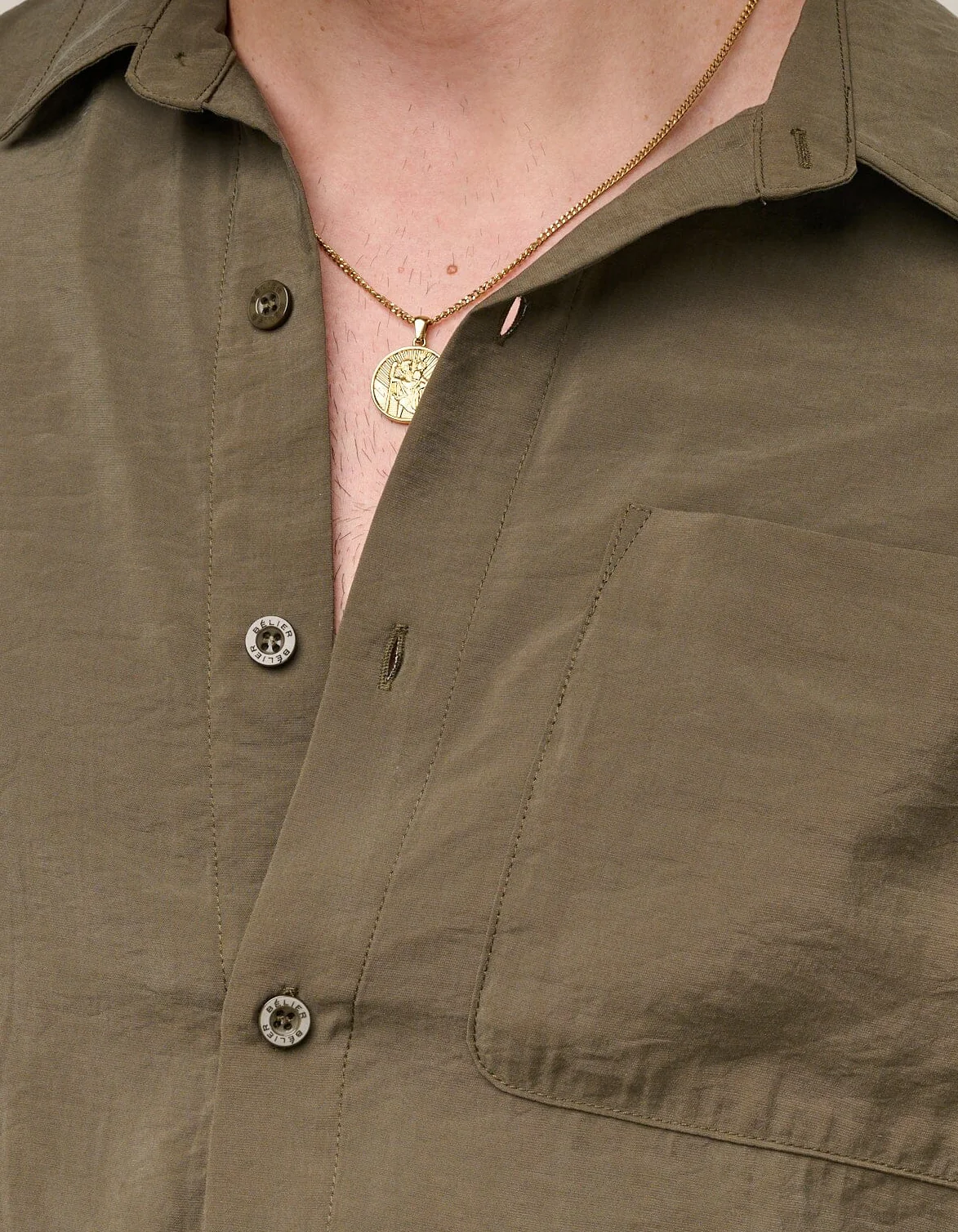 Olive Long Sleeve Pocket Modal Shirt - Image 5