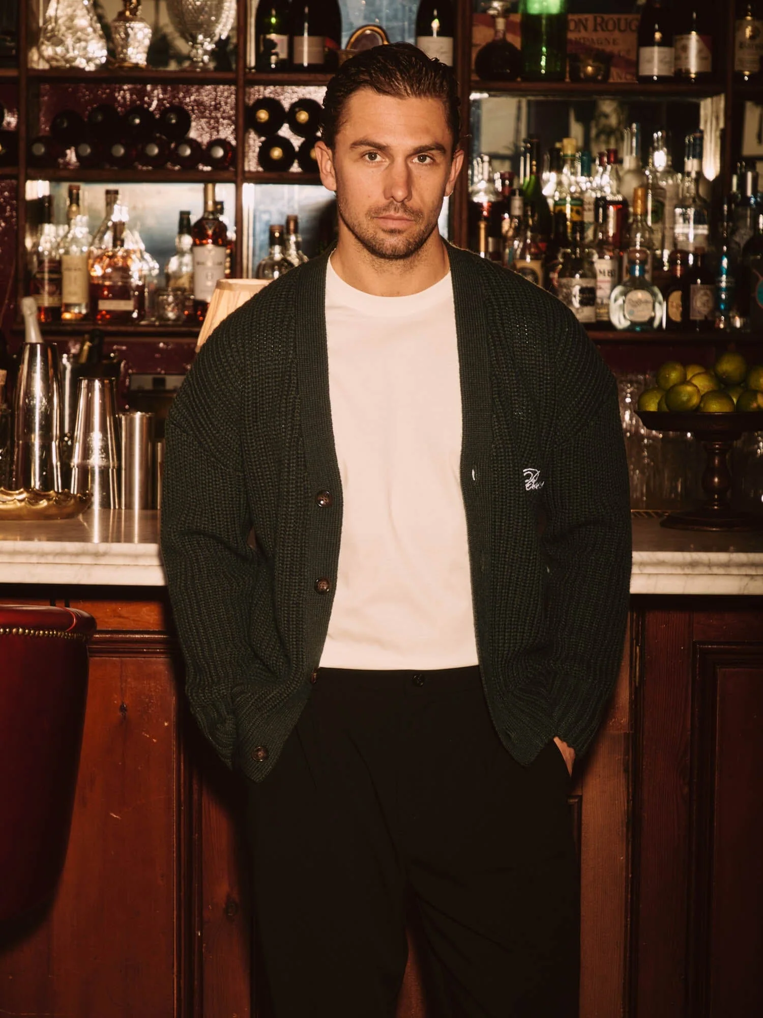 Green Heavyweight Knit Rib Cardigan - Image 2