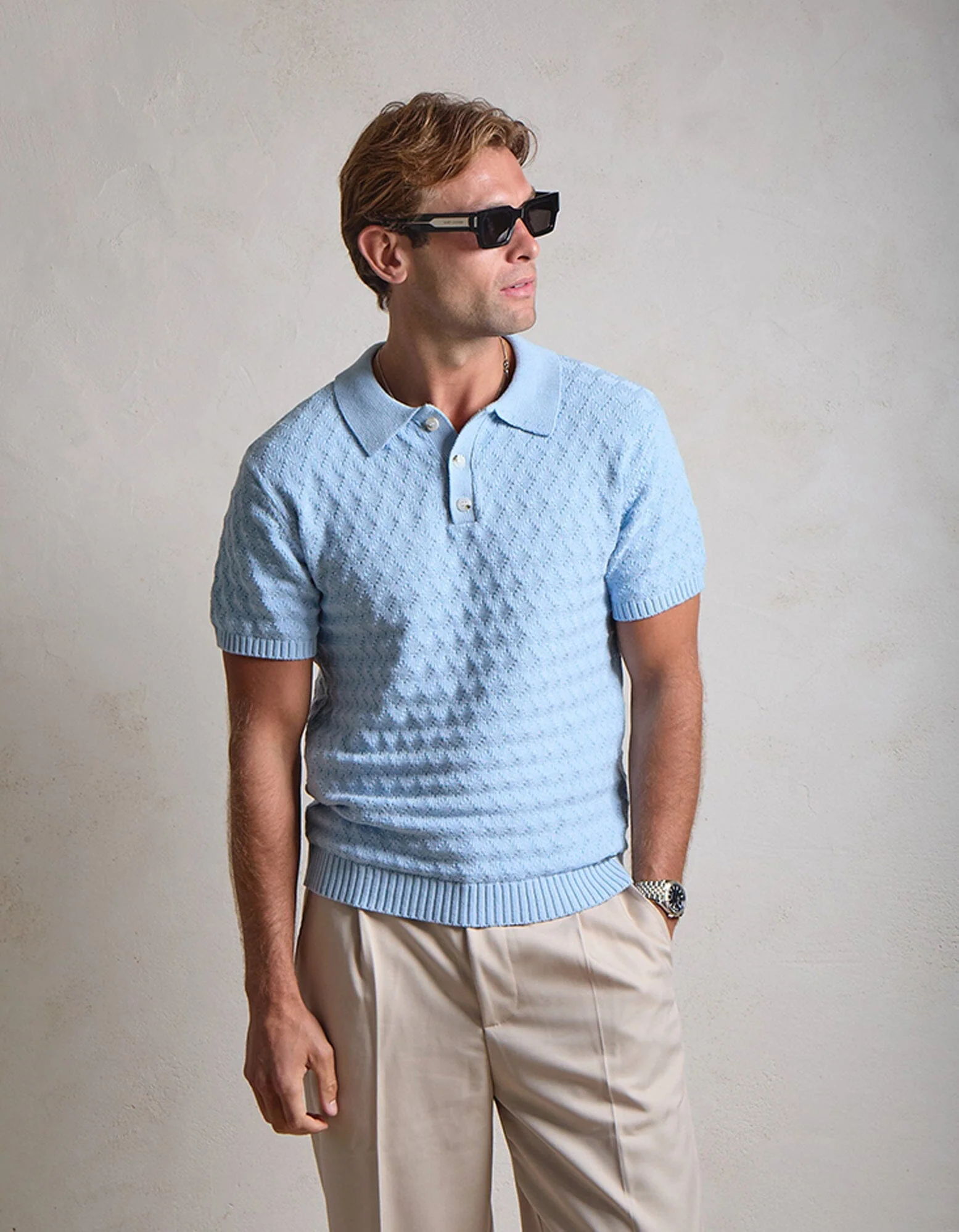 Sky S/S Diamond Stitch Polo - Image 4