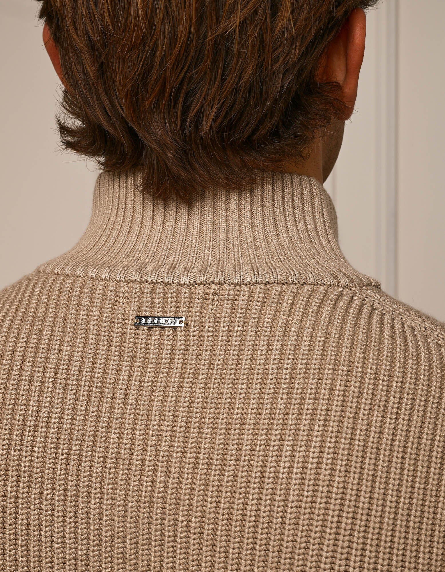 Taupe Chunky Rib Knit Zip Up Cardigan - Image 5