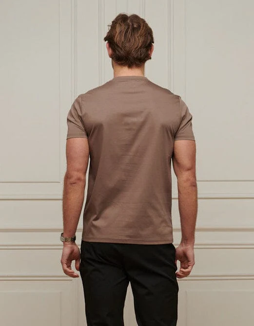 Taupe Crest Logo Embroidered Mercerised T-Shirt - Image 3