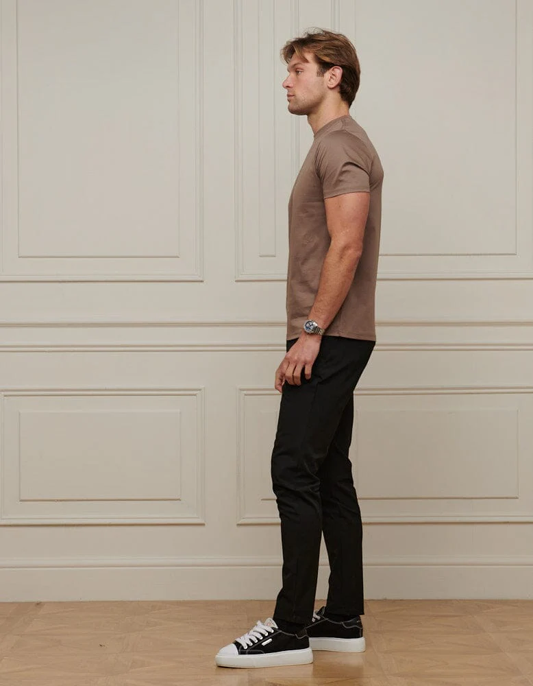 Taupe Crest Logo Embroidered Mercerised T-Shirt - Image 5