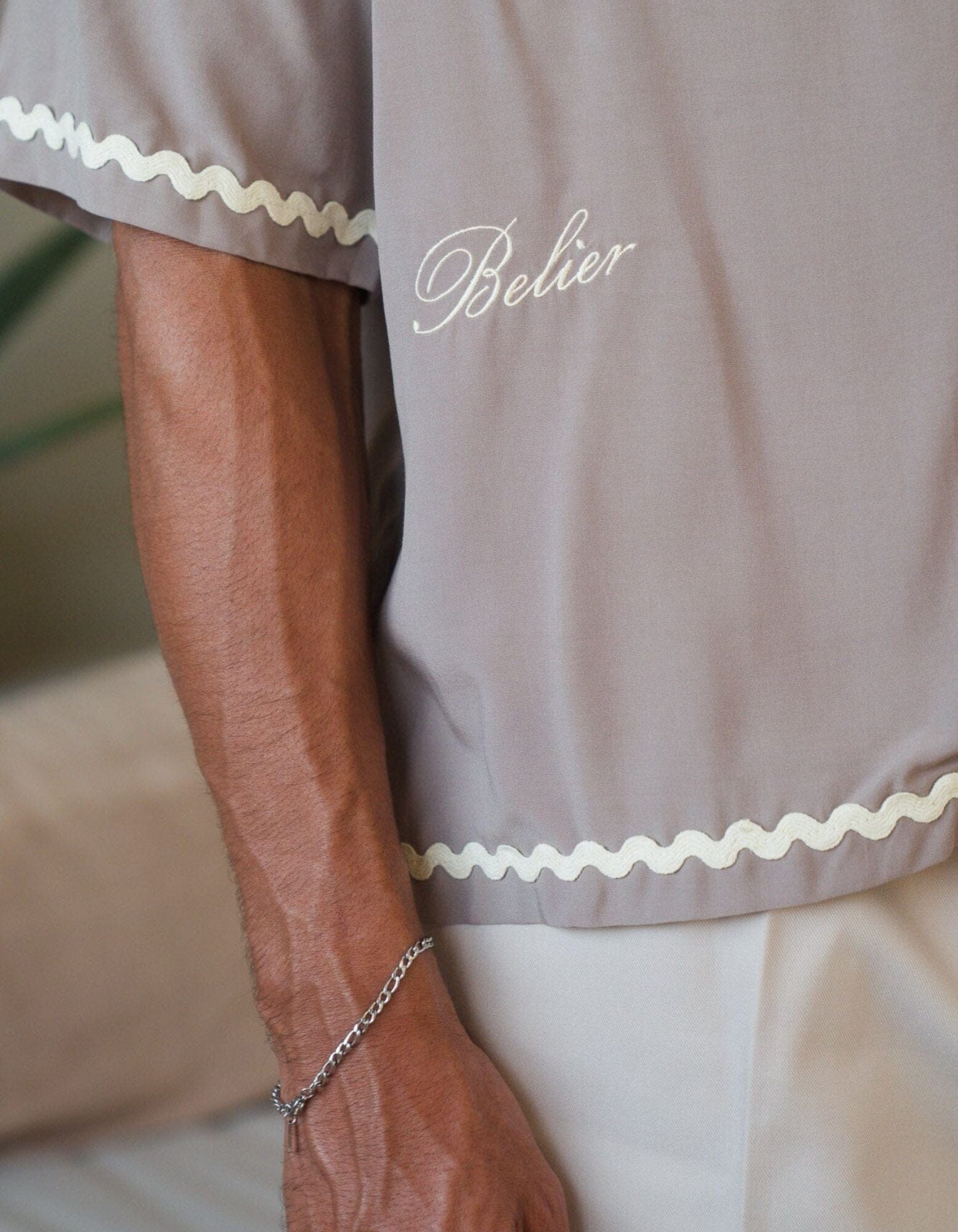 Taupe Embroidered Viscose Sun Shirt - Image 2