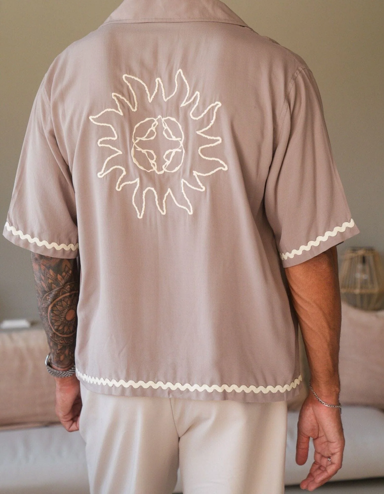Taupe Embroidered Viscose Sun Shirt - Image 3