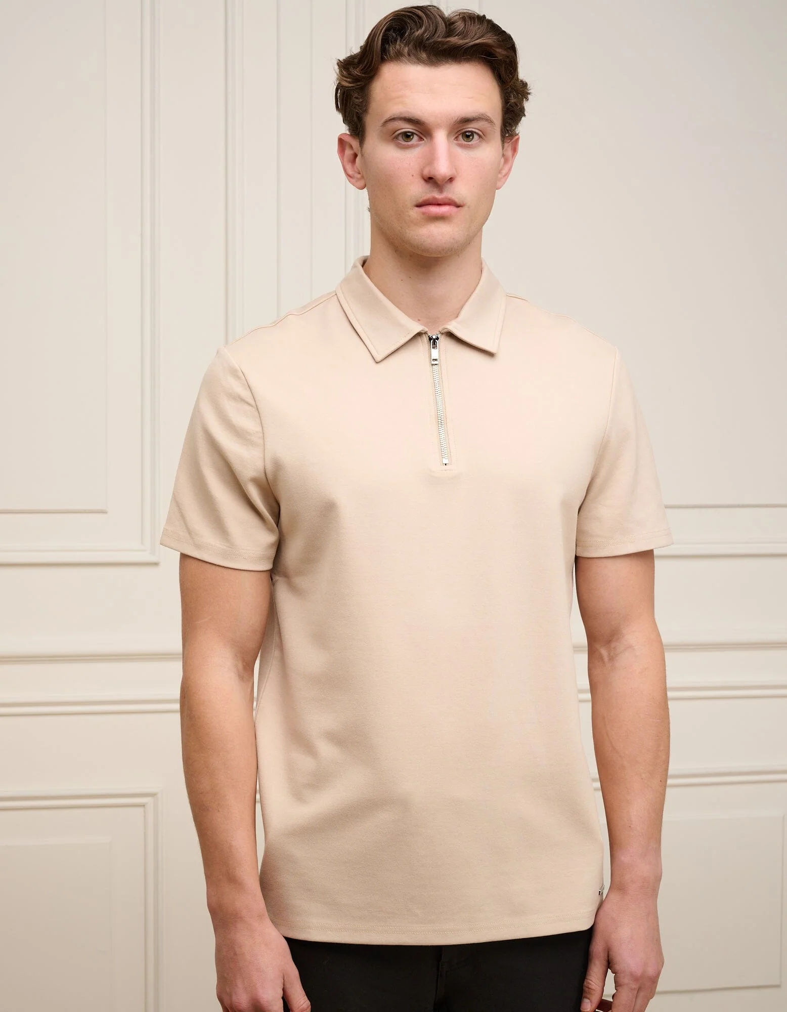 Taupe Premium S/S Zip Polo - Image 3