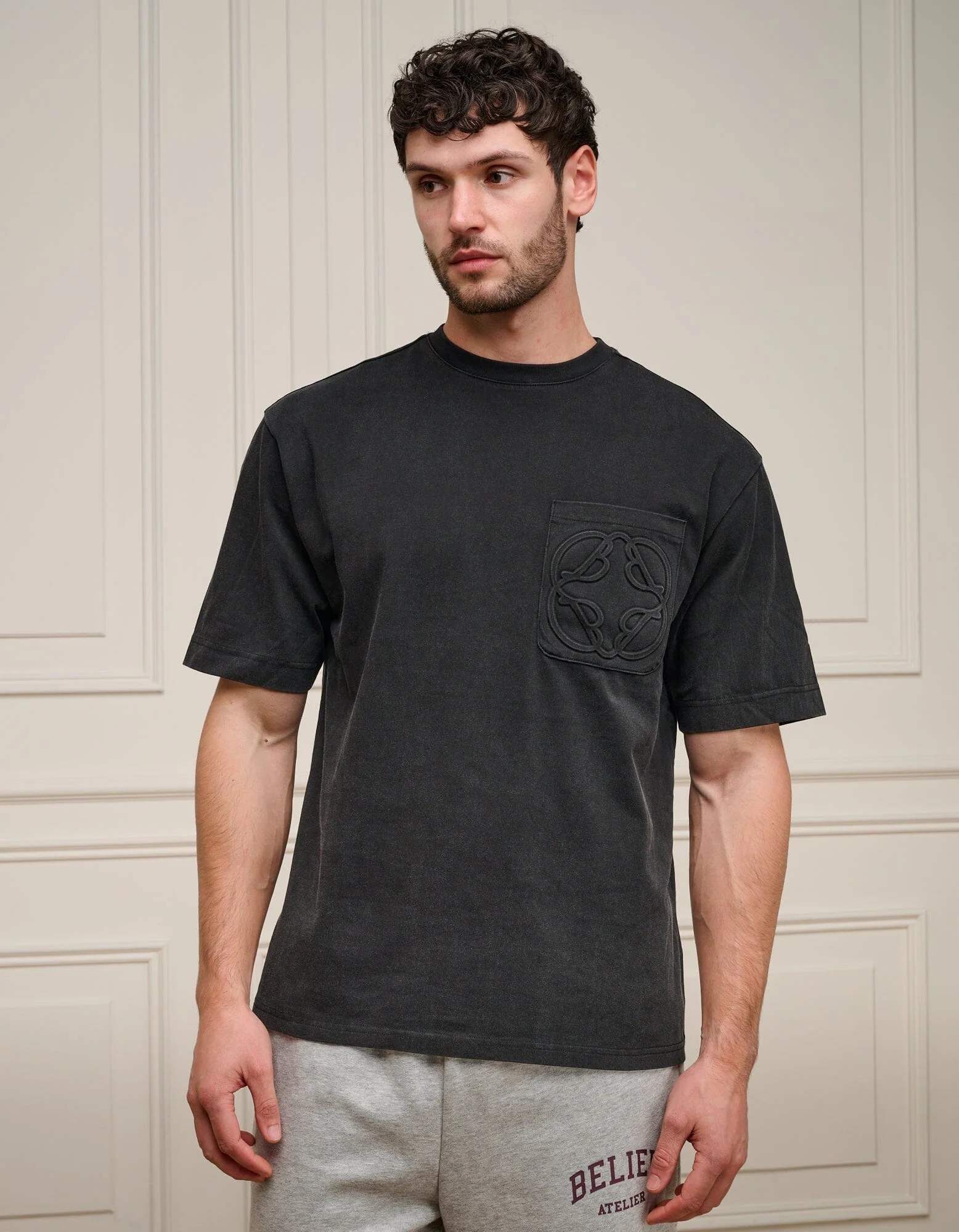 Vintage Black Embossed Emblem Pocket T-Shirt