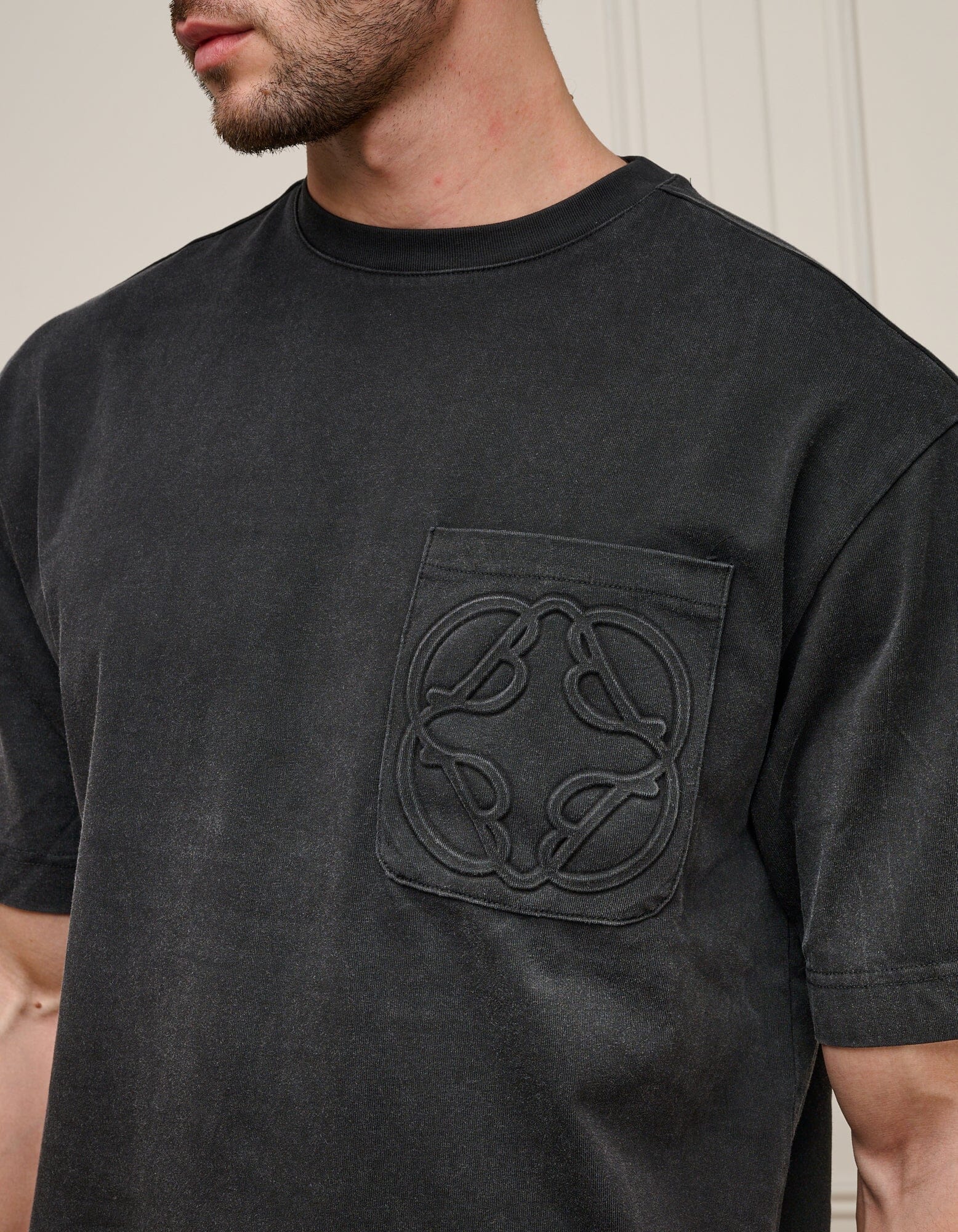 Vintage Black Embossed Emblem Pocket T-Shirt - Image 4