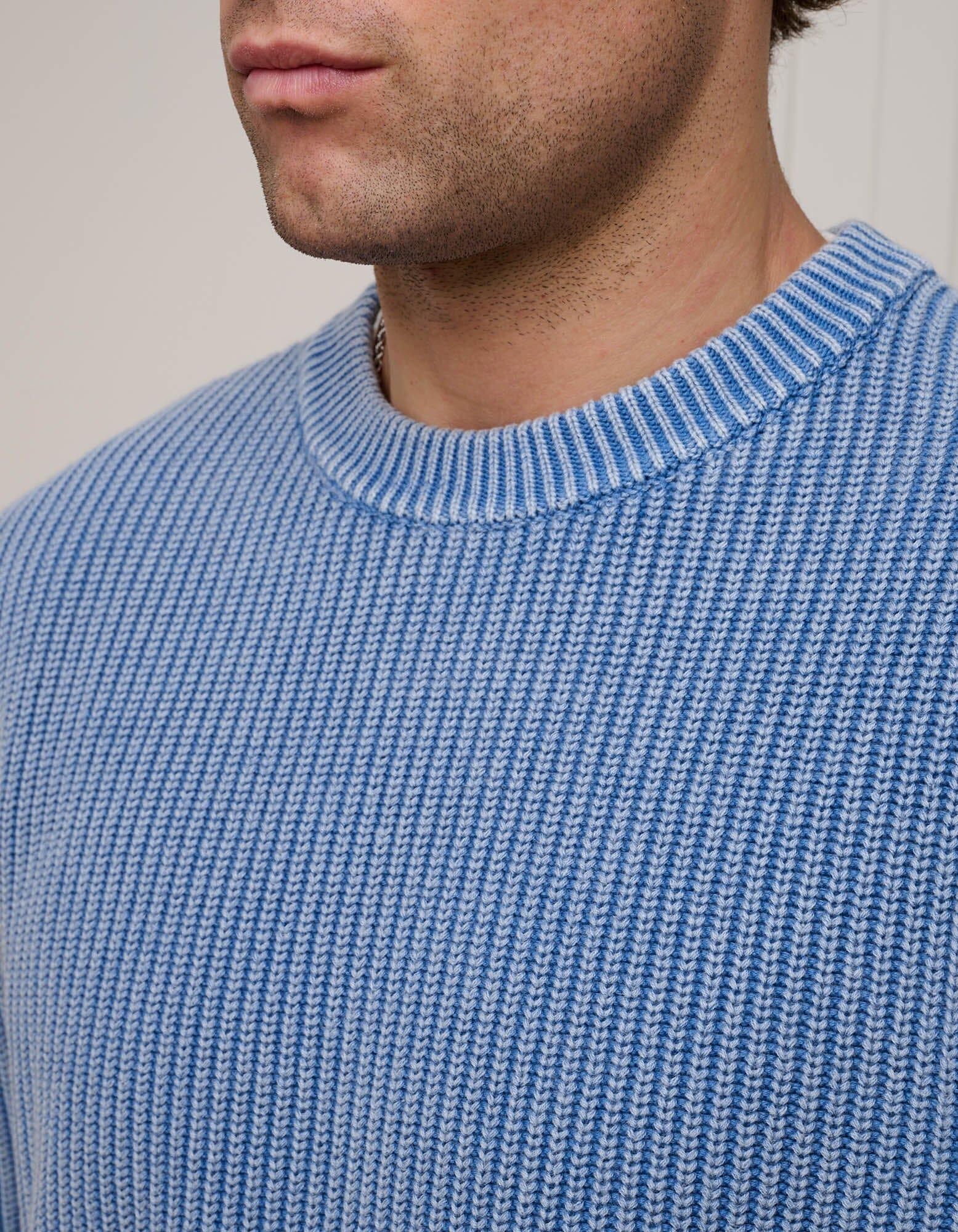 Washed Blue Heavyweight Rib Knit Jumper - Image 2