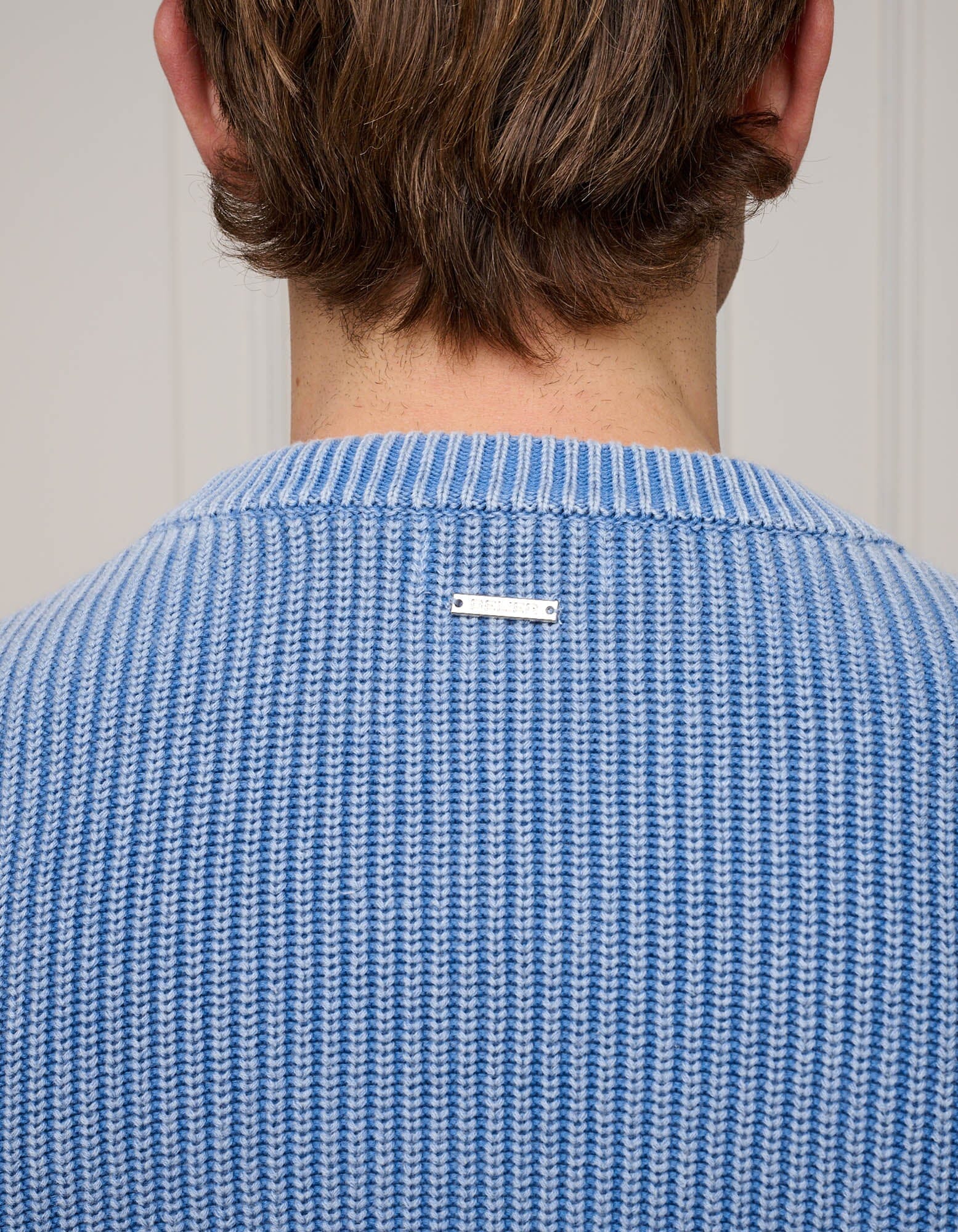 Washed Blue Heavyweight Rib Knit Jumper - Image 4