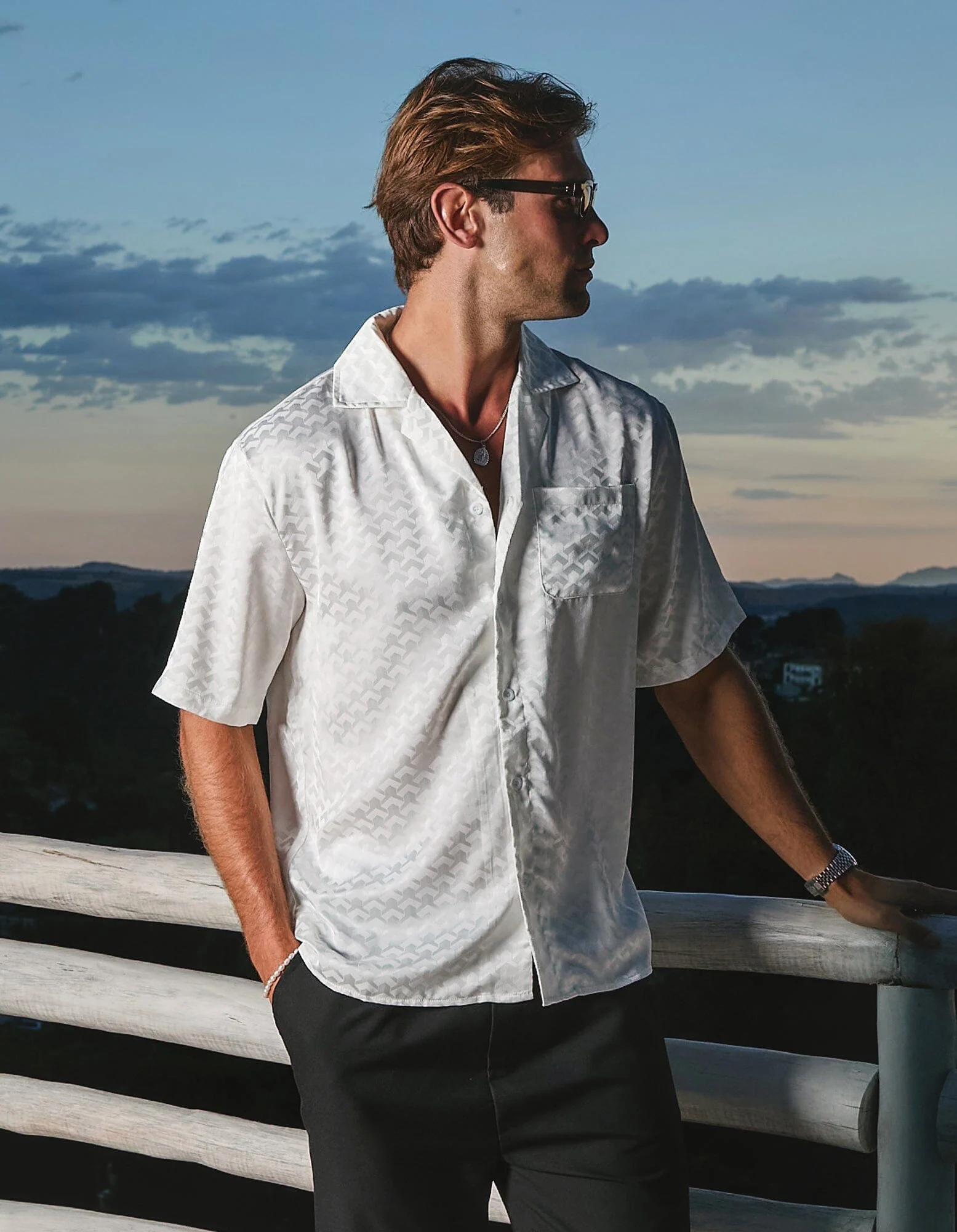 White Jacquard Illusion S/S Shirt - Image 3