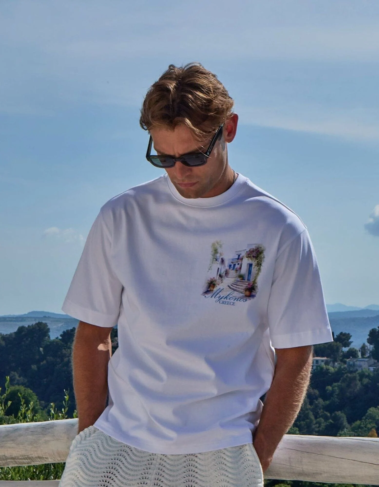 White Watercolour Mykonos T-Shirt - Image 2