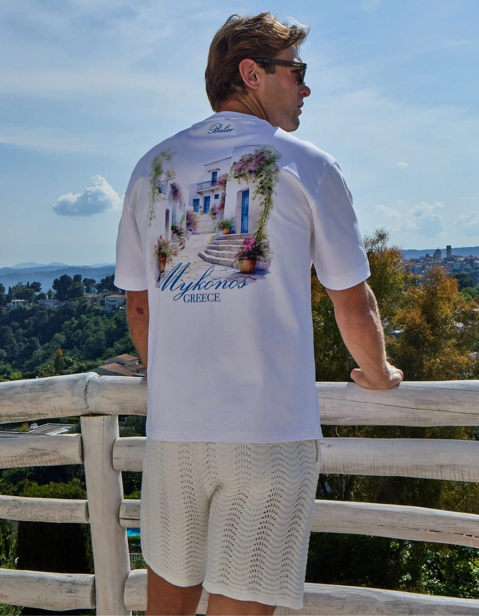 White Watercolour Mykonos T-Shirt - Image 3