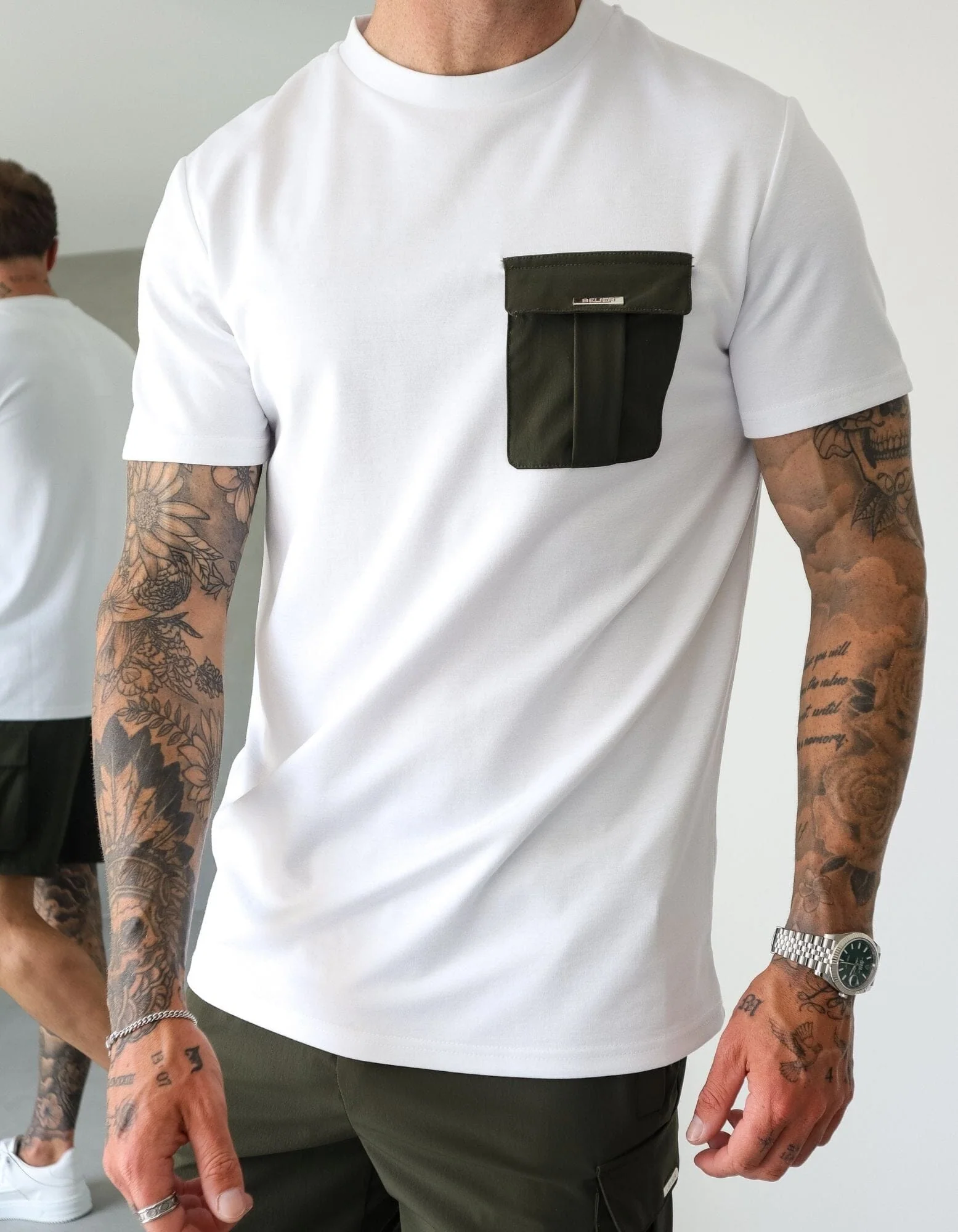 Woven Pocket T-Shirt White/Olive